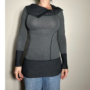 Vintage y2k Cache 100% Cotton Gray Long Sleeve Top Size Small